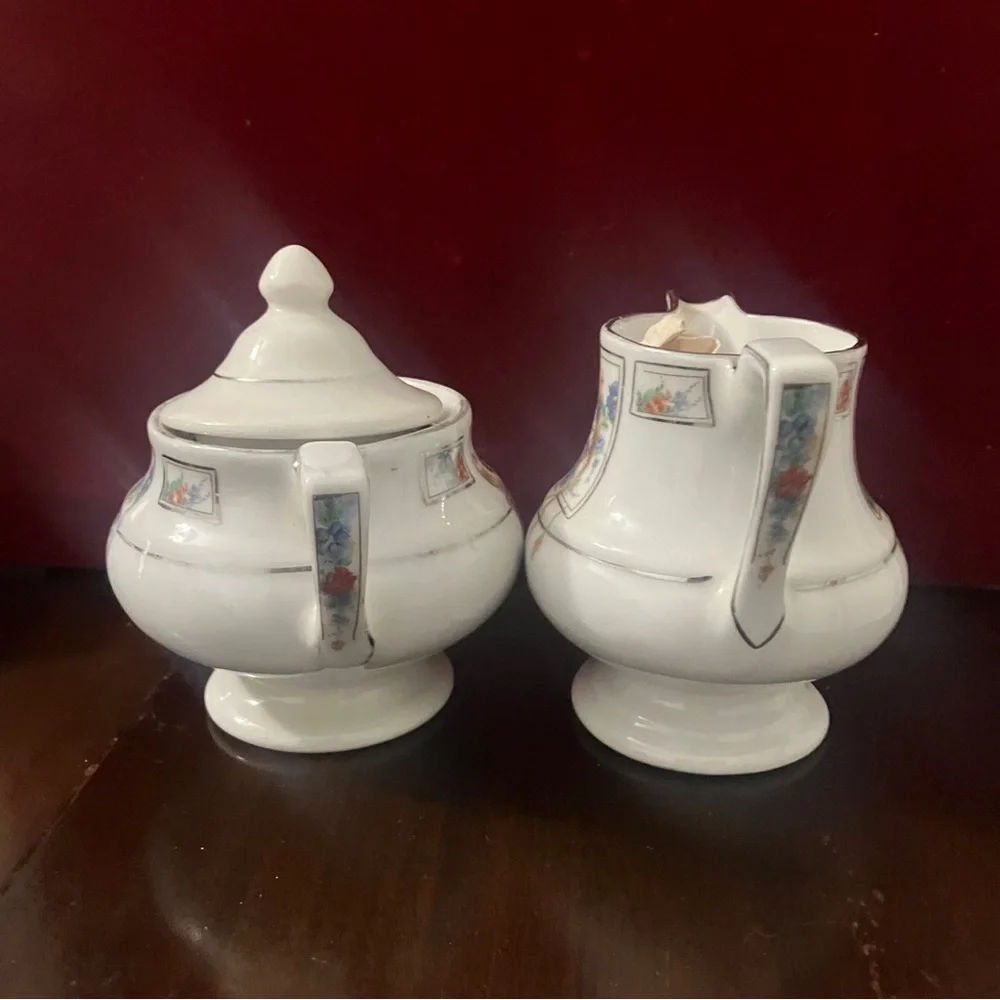 Vtg 1930s Fraunfelter Art Deco Royal Rochester Golden Pheasant Creamer & Sugar